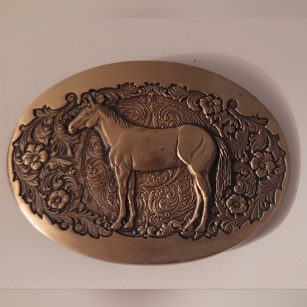 Vintage Brass Horse Belt Buckle Award Designs Metal